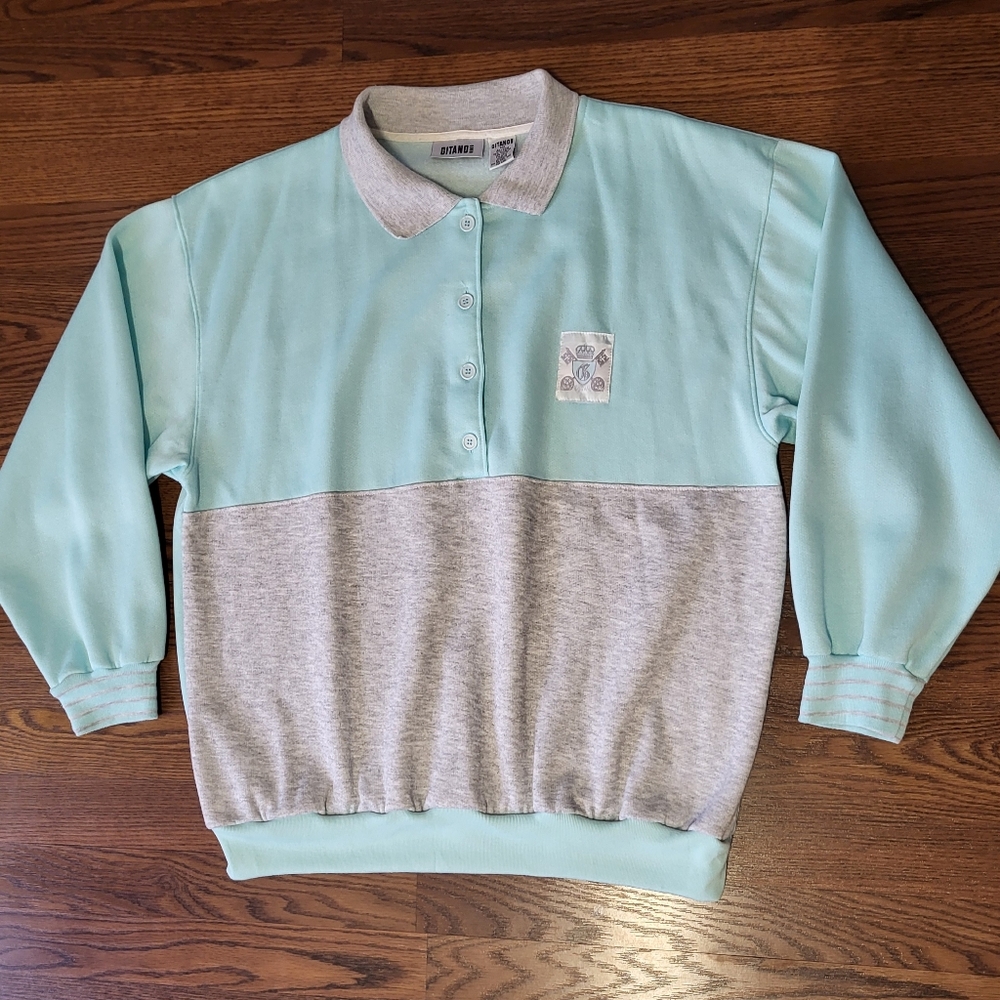 AWESOME 1980's GITANO Pullover Sweater Light Blue & Gray Size XL - Picture 9 of 10